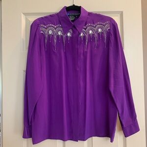 I.B. Diffusion Purple Embellished Silk Blouse sz 8